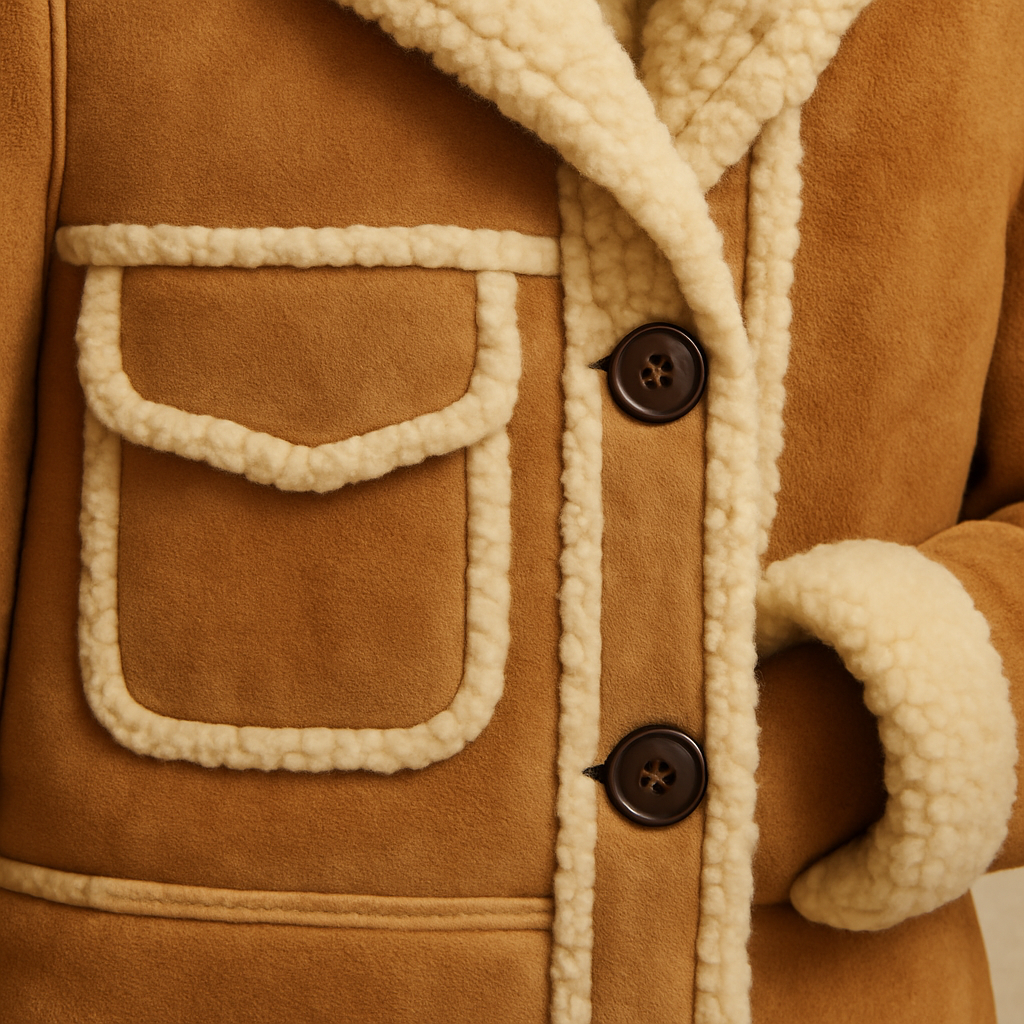 shearling aviator jackter button close up shearling aviator jackter button close up